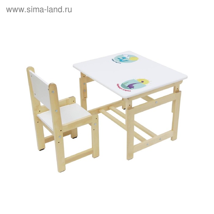 фото Комплект растущей детской мебели polini kids eco 400 sm, «дино», 68 х 55 см, белый-натур.