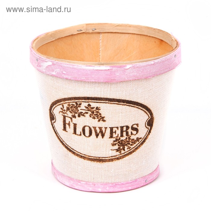 Кашпо «Flowers» из шпона с розовой каймой, 13 x 14 см, белый