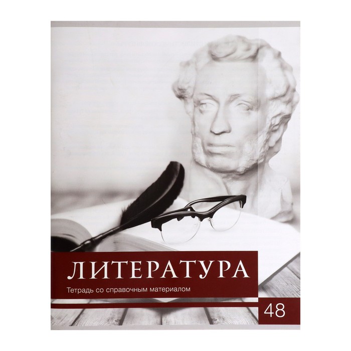 Тетрадь предметная «Чёрное-белое», 48 листов в линейку "Литература" со справочным материалом, обложка мелованная бумага, блок №2, белизна 75% (серые листы)