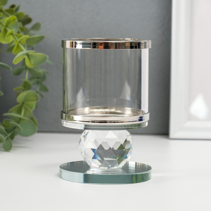 Подсвечник стекло на 1 свечу Стаканчик на кристалле прозрачный 11х7х7 см
