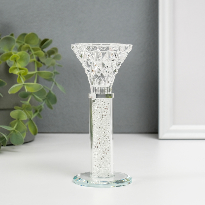 Подсвечник стекло на 1 свечу Тюльпан с белыми шариками прозрачный 13х6х6 см