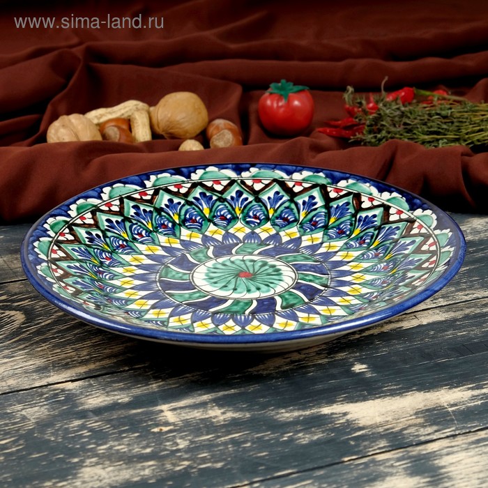 Тарелка Риштанская Керамика Цветы, 23 см, синий