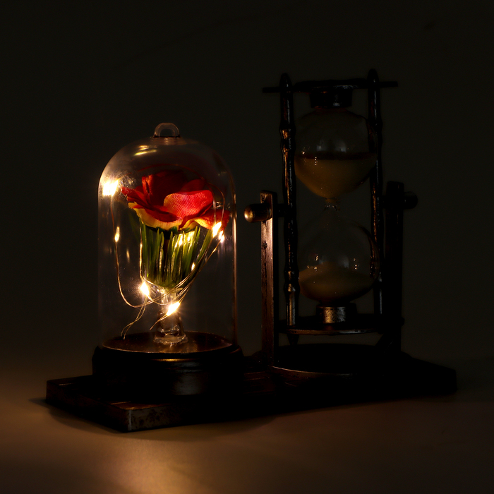 Часы песочные "Роза",  с подсветкой, 15х9х14 см   микс