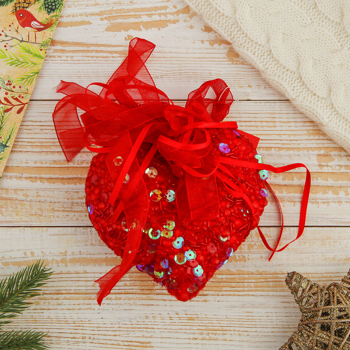 Ёлочная игрушка ручной работы "Сердце с блёстками"