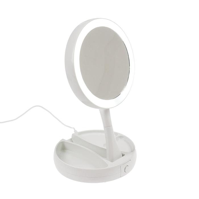 Зеркало Luazon KZ-09, подсветка, настольное, 30 × 16 × 16 см, увеличение х 10, USB, белое зеркало luazon kz 01 подсветка настольное 14 диодов 4хаа