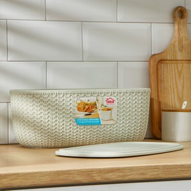 Хлебница IDEA «Вязание», с разделочной доской, цвет белый ротанг от Сима-ленд