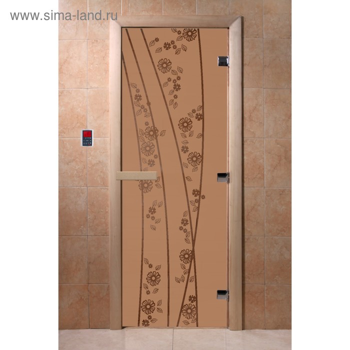 Дверь «Весна цветы», размер коробки 200 × 80 см, правая, цвет матовая бронза