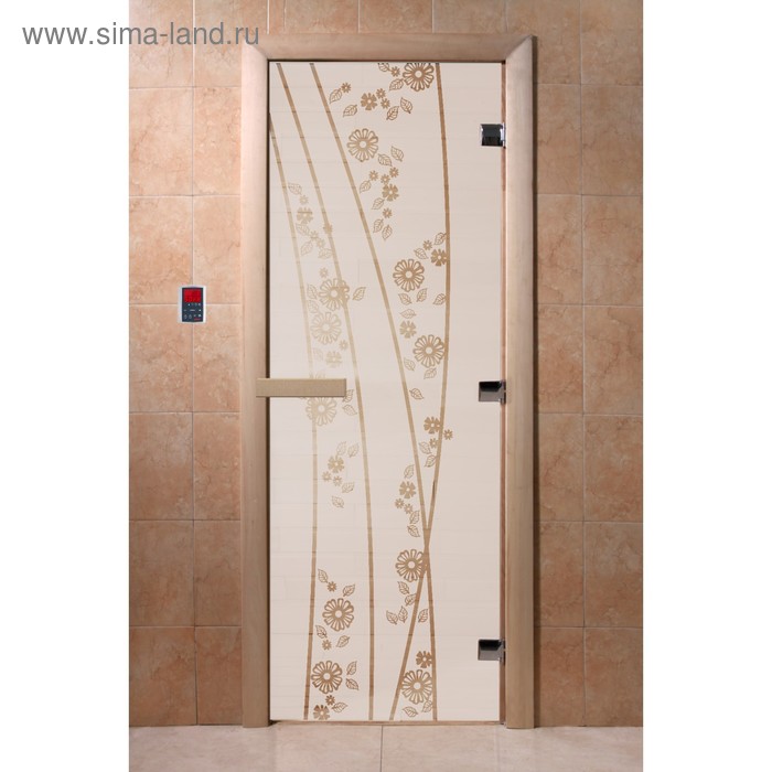 Дверь «Весна цветы», размер коробки 200 × 80 см, правая, цвет сатин