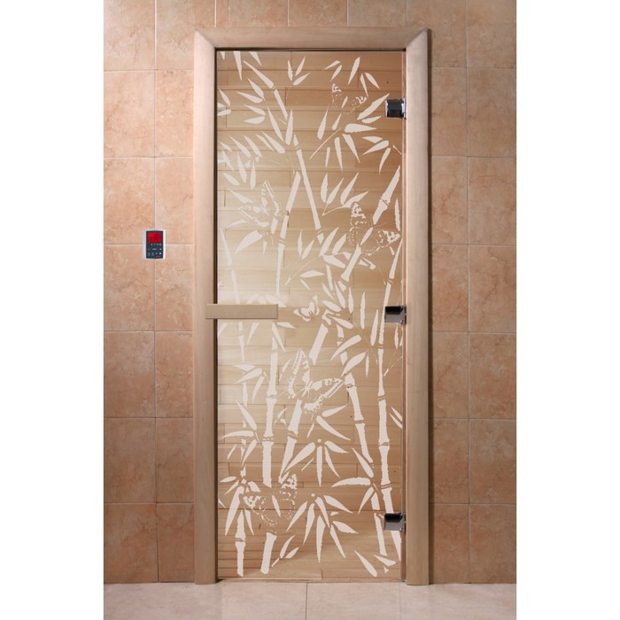 Дверь «Бамбук и бабочки», размер коробки 200 × 80 см, правая, цвет прозрачный