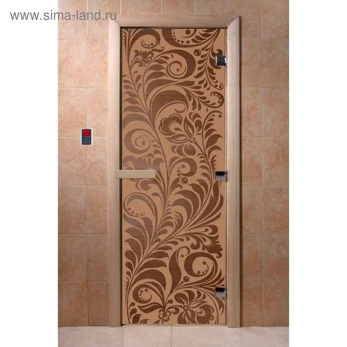 Дверь для сауны «Хохлома», коробка 200 × 80 см, правая, цвет матовая бронза дверь для сауны 69х189 см цвет матовая бронза