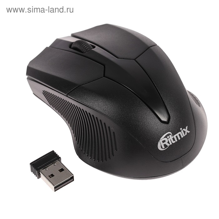 Мышь Ritmix RMW-560, беспроводная, оптическая, 1000 dpi, 2xAAA (не в комплекте), USB, чёрная