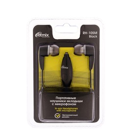 

Наушники Ritmix RH-105M, вакуумные, микрофон, 100 дБ, 32 Ом, 3.5 мм, 1.2 м, черные