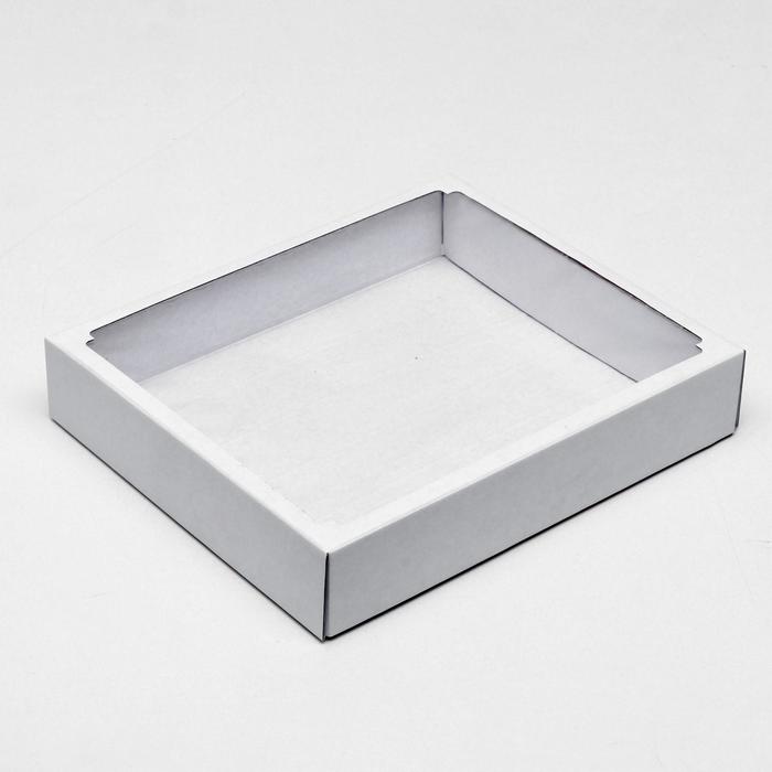 Коробка сборная без печати крышка-дно белая с окном 37 х 32 х 7 см коробка сборная крышка дно с окном изумрудная 37 х 32 х 7 см