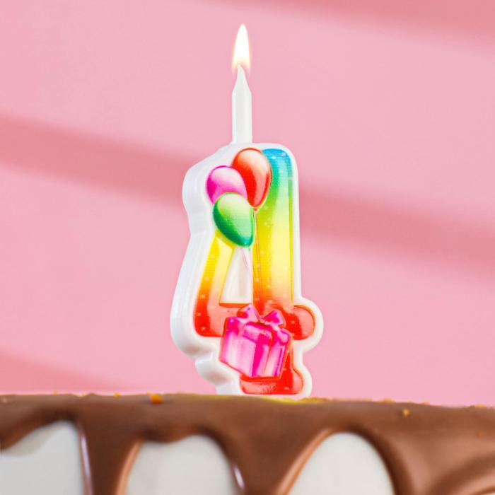 Свеча для торта цифра Подарок, 9,9 см, цифра 4