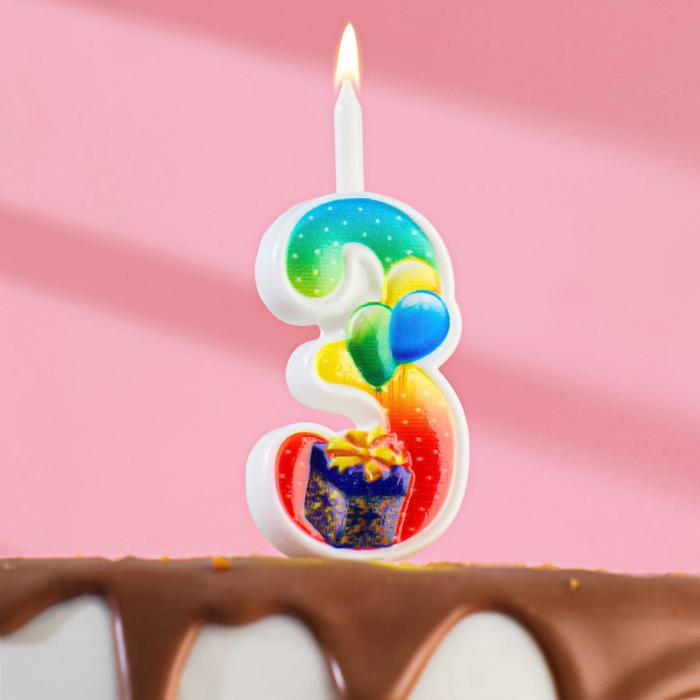 Свеча для торта цифра Подарок, 9,9 см, цифра 3 свеча для торта волшебная страна цифра 3