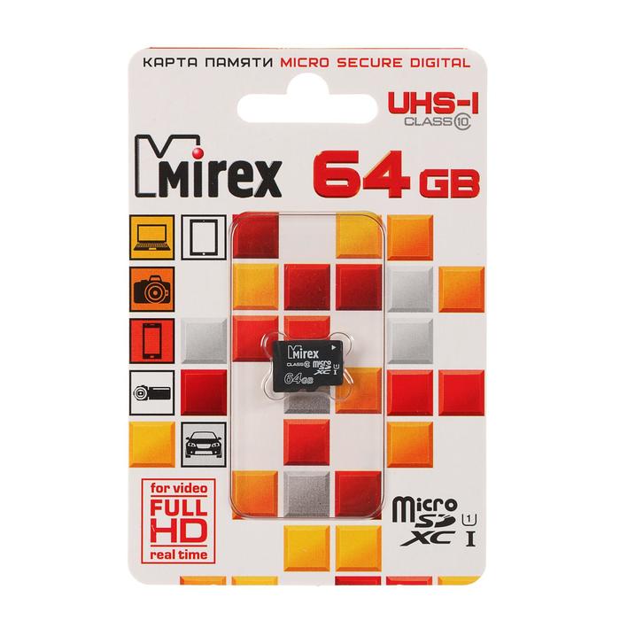 фото Карта памяти mirex microsd, 64 гб, sdxc, uhs-i, класс 10