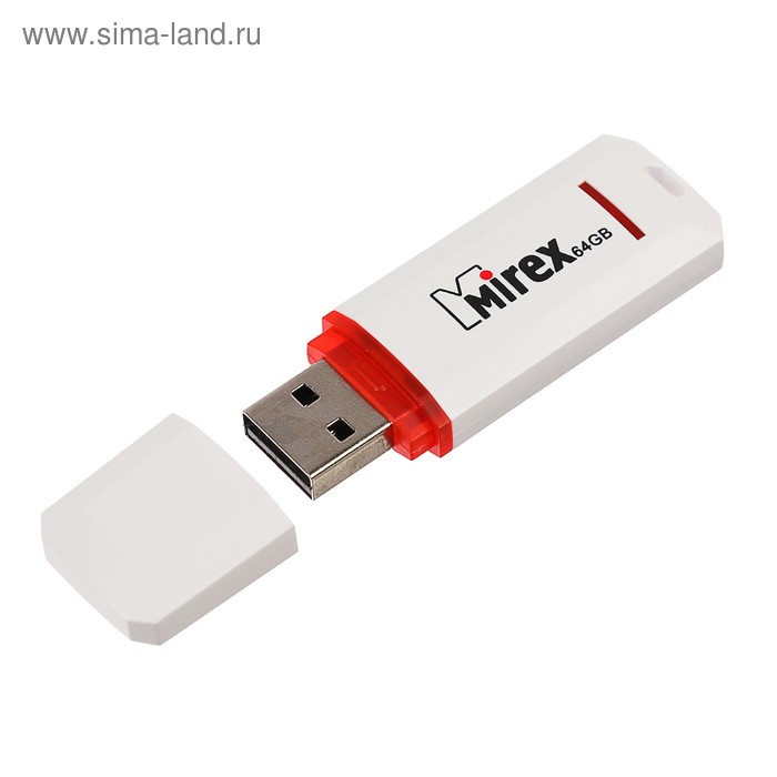Флешка Mirex KNIGHT WHITE, 64 Гб, USB2.0, чт до 25 Мб/с, зап до 15 Мб/с, белая