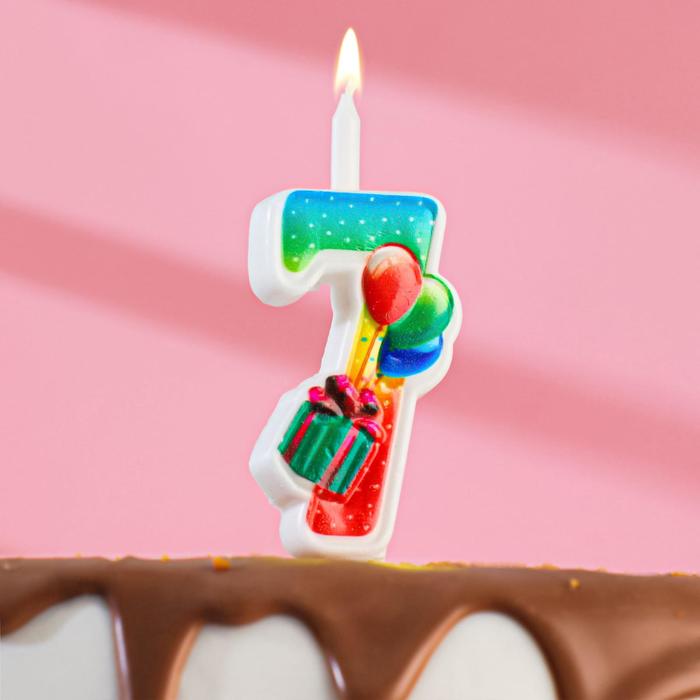 Свеча для торта цифра Подарок, 9,9 см, цифра 7 свеча для торта цифра классика 9 7 см цифра 7 розовая