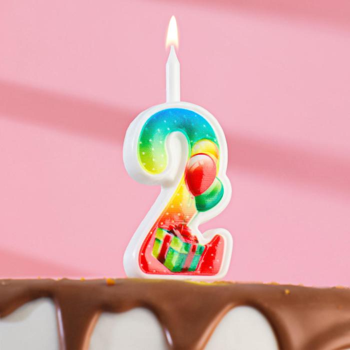 Свеча для торта цифра Подарок, 9,9 см, цифра 2