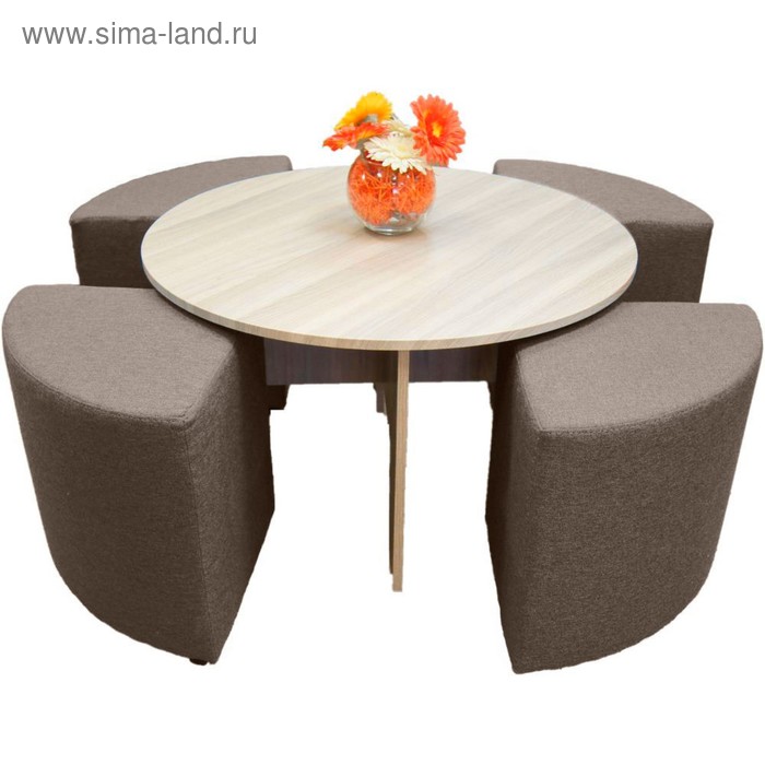 

Стол круглый 850х850х500 Дуб молочный с пуфами Camel