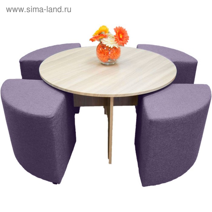 

Стол круглый 850х850х500 Дуб молочный с пуфами Violet