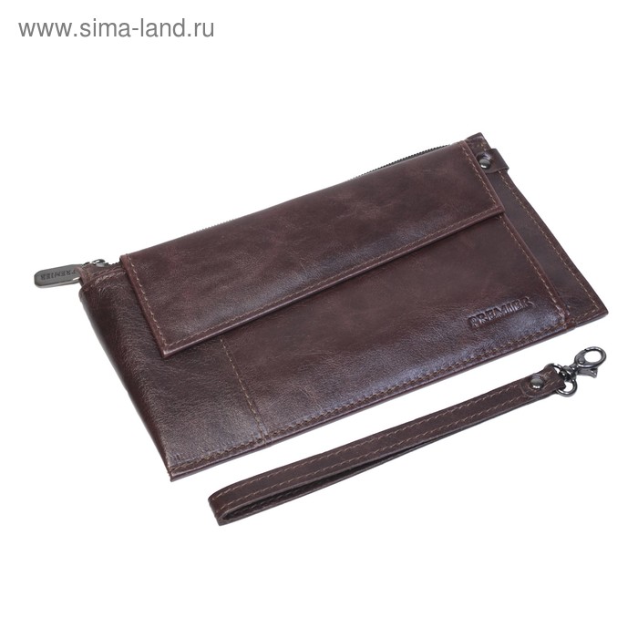 Клатч, 2 отдела на молнии, ремешок на запястье, цвет коричневый