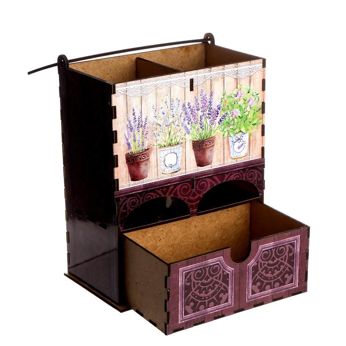 Чайный домик двойной с ящиком "Лаванда в горошках" 20х9,5х15,5 см