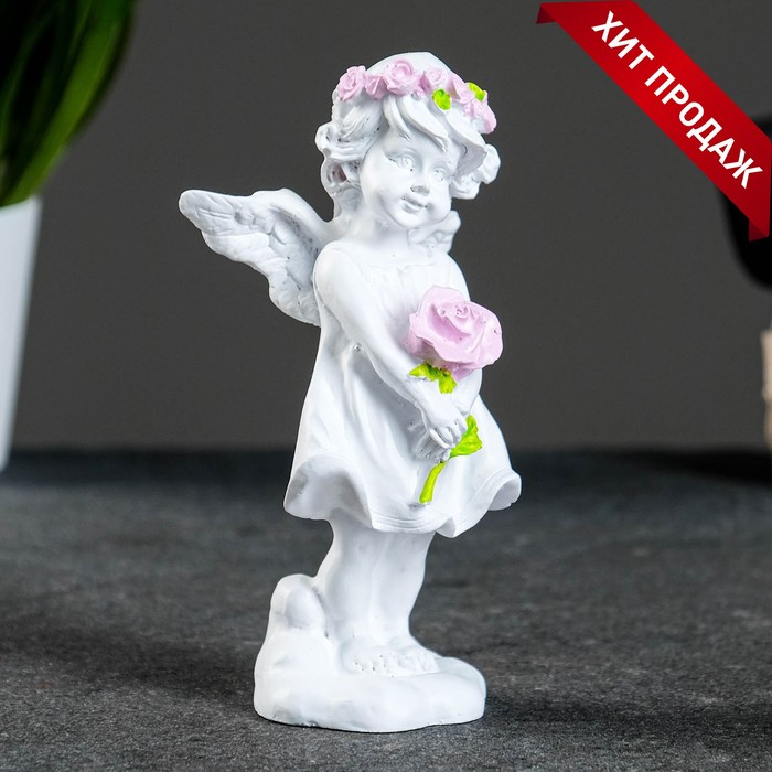 Фигура Ангел с розой акрил 4х6х12см цена и фото