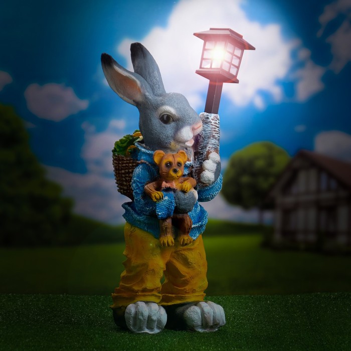 фото Садовый фонарь "заяц с фонарем и игрушкой", 27х24х52см хорошие сувениры