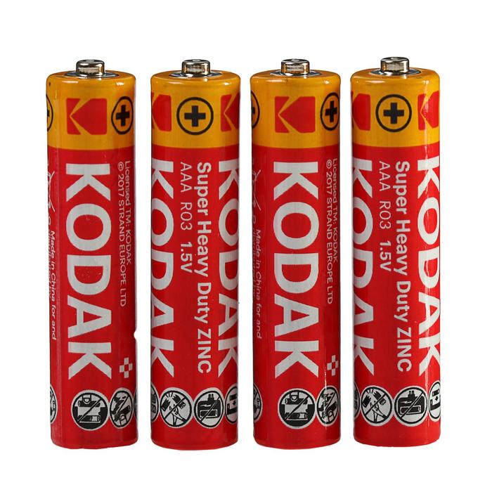 Батарейка солевая Kodak Extra Heavy Duty, AAA, R03-4S, 1.5В, спайка, 4 шт. батарейка солевая kodak r14 тип с спайка 2 шт