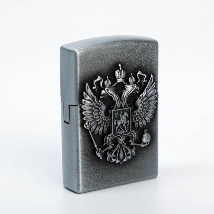 Зажигалка газовая Герб России, 3.5 х 5.5 х1.2 см, серебро