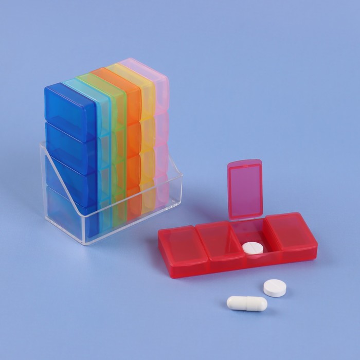 Таблетница-органайзер «Неделька», 7 контейнеров по 4 секции, разноцветный