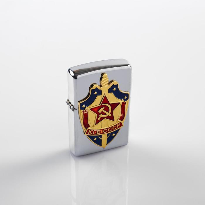Зажигалка бензиновая "КГБ СССР" в металлической коробке, кремний, 6х8 см