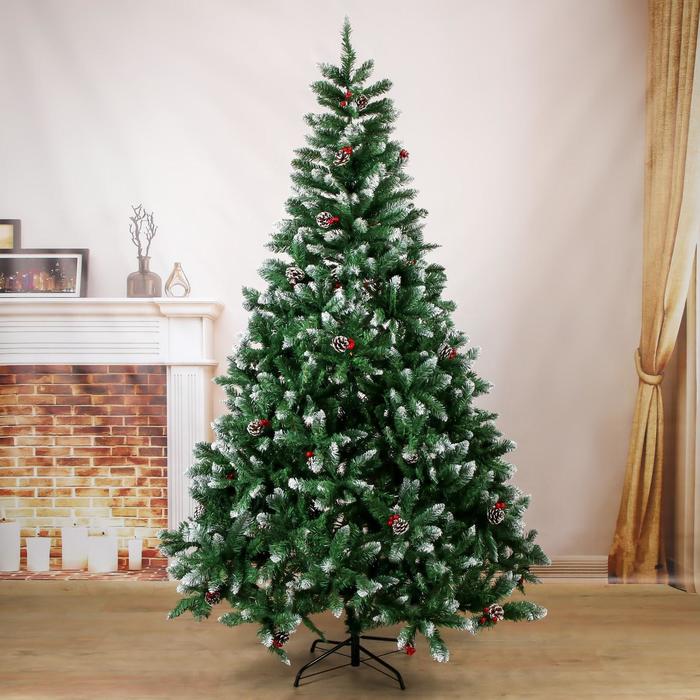 Елка иней с ягодками 210 см, d нижнего яруса 135 см, 1100 веток, металл подставка