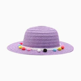 Шляпа с бомбошками для девочки MINAKU, цвет фиолетовый, размер 50