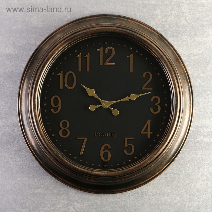 фото Часы настенные, серия: классика, "куала", коричневый обод, цифры золото, d=50 см