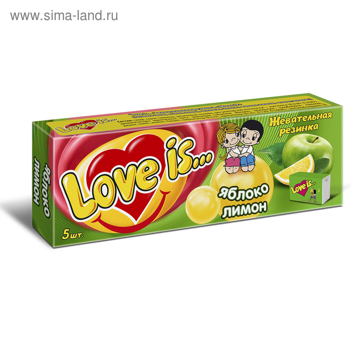 фото Жевательная резинка love is яблоко лимон 5 в упаковке, 21 г