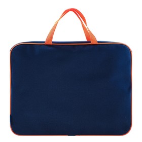 Папка с ручками, текстильная, А4, 350 х 265 х 45 мм, «Оникс», ПМД 2-42, внутренний карман, «Офис», цвет тёмно-синий-оранжевый
