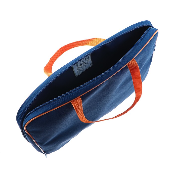 Папка с ручками, текстильная, А4, 350 х 265 х 45 мм, «Оникс», ПМД 2-42, внутренний карман, «Офис», цвет тёмно-синий-оранжевый