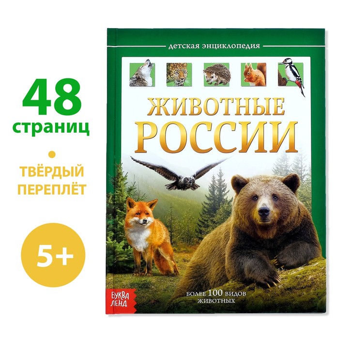 

Детская энциклопедия в твёрдом переплёте «Животные России», 48 стр.