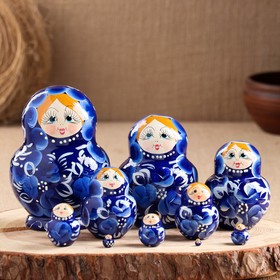 Матрёшка «Гжель», синее платье, 10 кукольная, 13 см,ручная роспись Ош