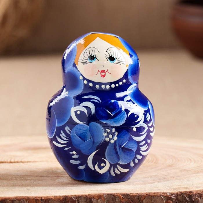 Матрёшка «Гжель», синее платье, 10 кукольная, 13 см,ручная роспись