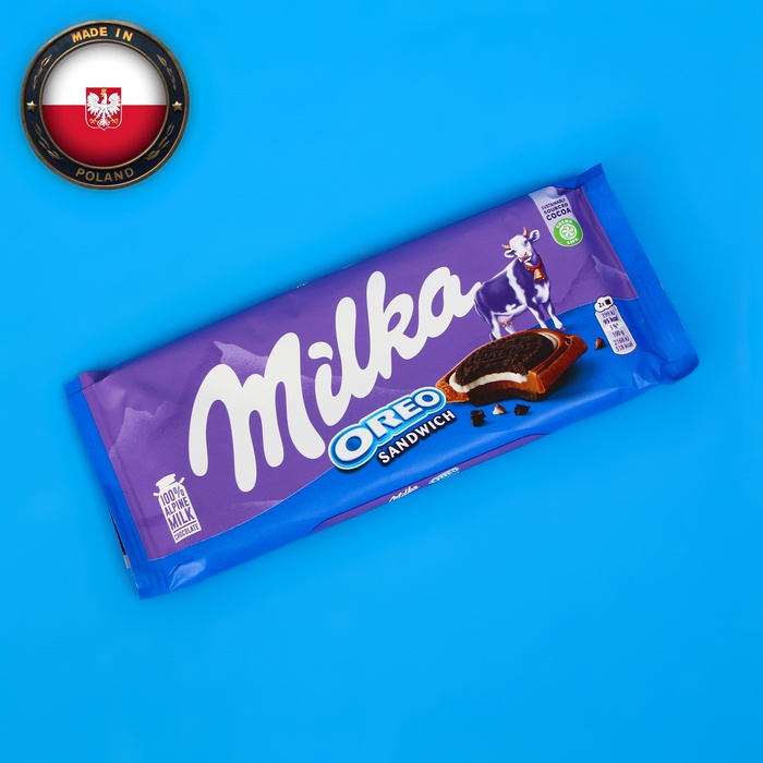 Шоколадная плитка Milka Oreo Sandwich, 92 г шоколадный батончик milka oreo bar 37 г