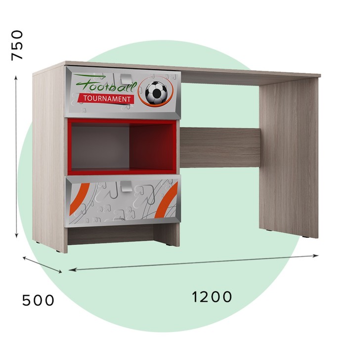 фото Стол для детской футбол 750х1200х520 серый/красный/ясень шимо светлый/ красный