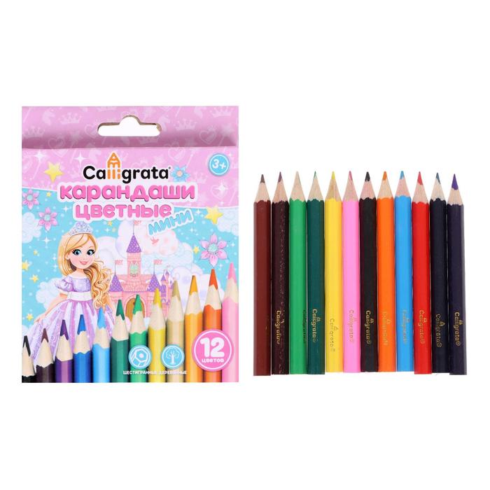 Карандаши цветные Принцесса, МИНИ, 12 цветов, корпус деревянный, шестигранные карандаши calligrata принцесса 12 цветов 1014638