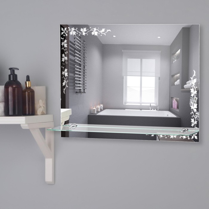 цена Зеркало, настенное, с полочкой, 60×45 см