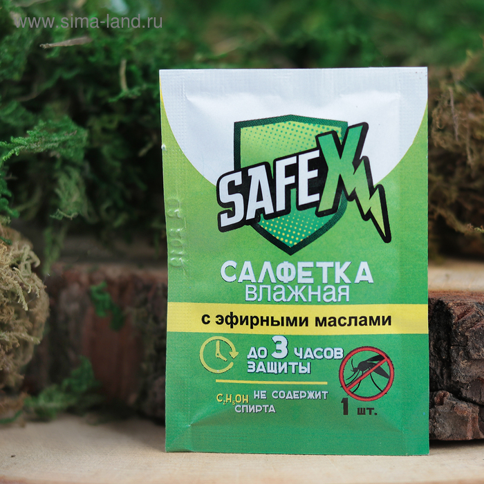 Влажная салфетка от комаров на основе натуральных эфирных масел, SAFEX 1 шт цена и фото