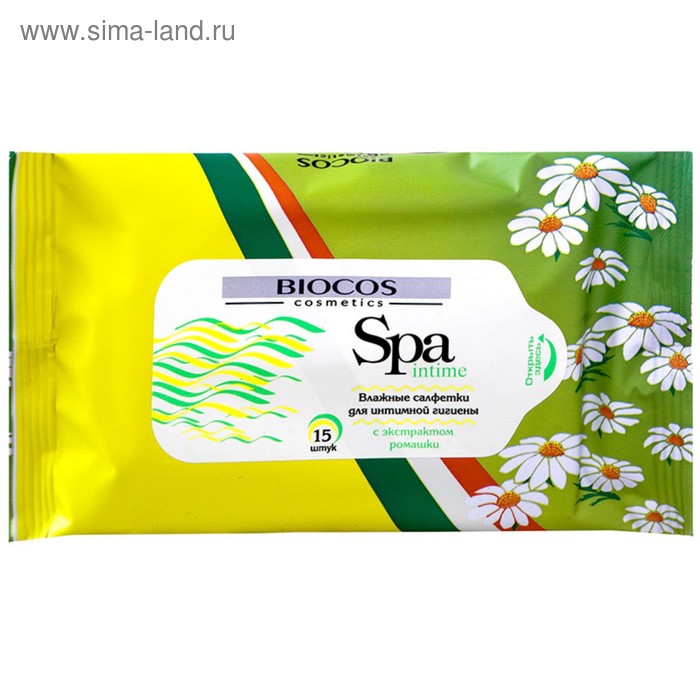 Салфетки влажные для интимной гигиены BioCos Spa Intime, с экстрактом ромашки, 15 шт. салфетки влажные для интимной гигиены biocos spa intime с экстрактом ромашки 15 шт