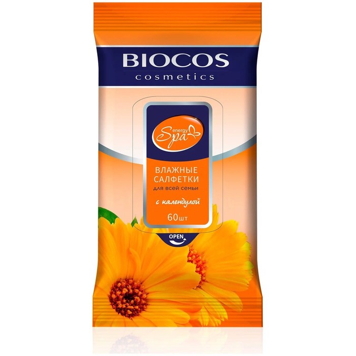 Салфетки влажные BioCos «Календула», для всей семьи, 60 шт. влажные салфетки biocos антисептические 60 шт