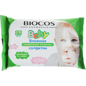 

Салфетки влажные BioCos Cosmetics «Ромашка и алоэ», детские, цвет микс, 15 шт.